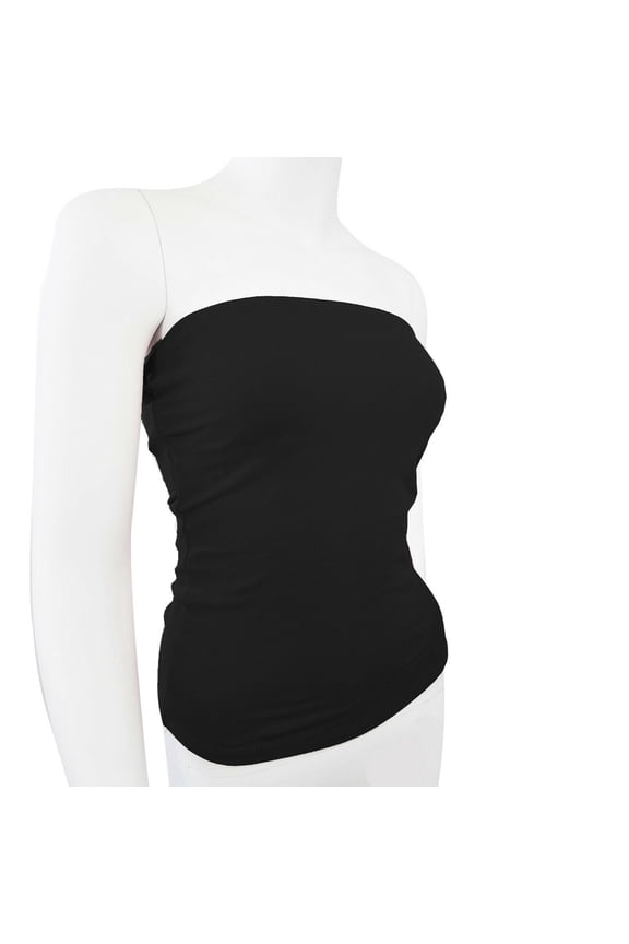 Women's Plain Solid Cotton Tube Top Strapless Casual Basic Junior & Plus Size (BLK, 1X)