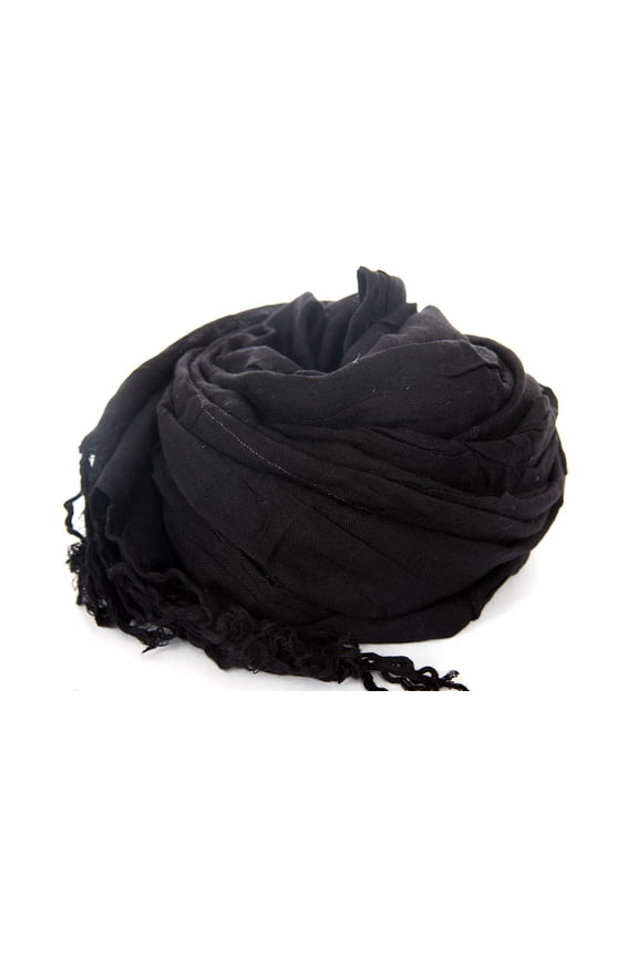 Women's Plain Solid Viscose Scarf with Fringes Black Scarf Wrap 27 x 72 inches