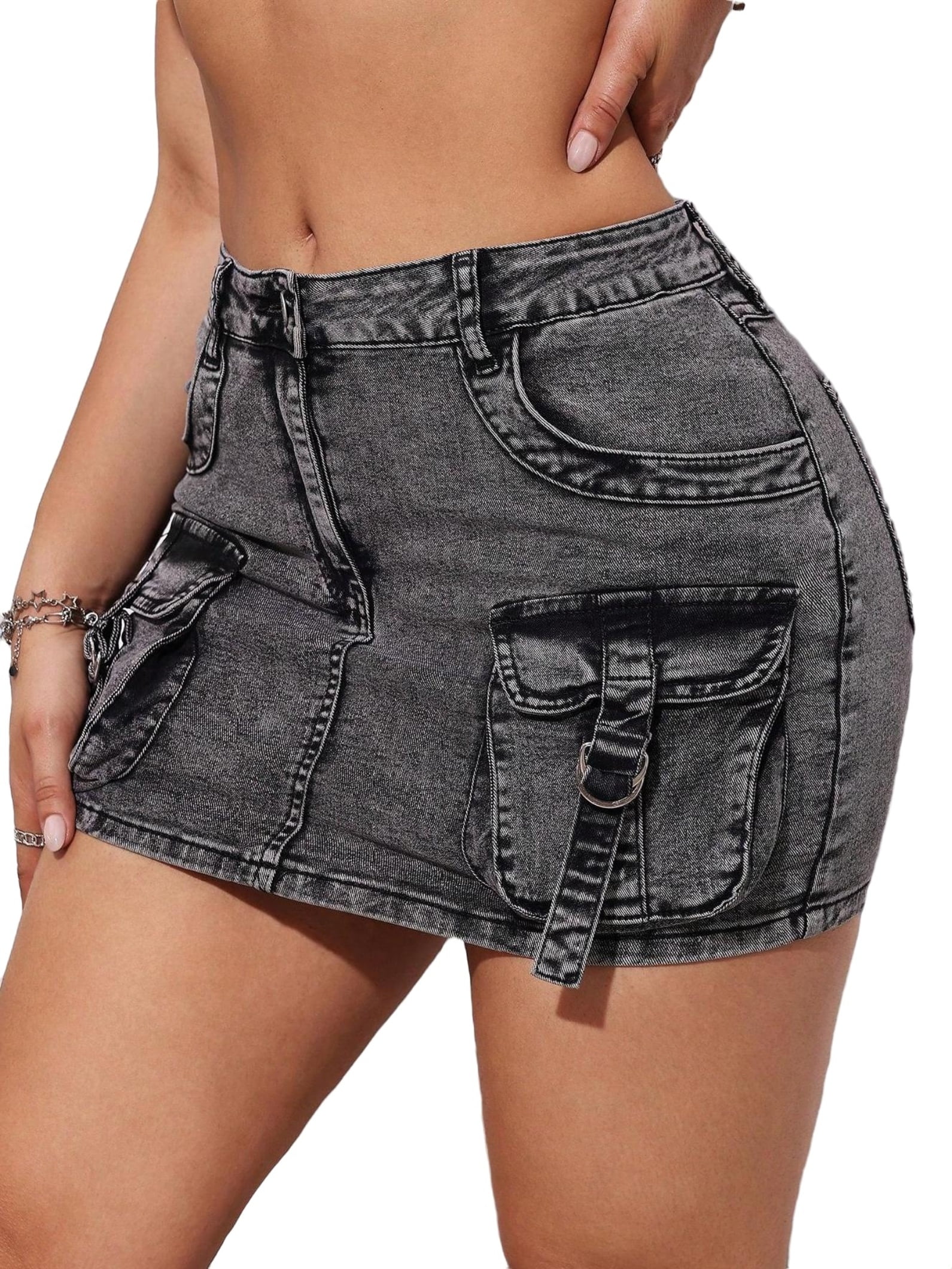 Women s Plain Straight Dark Grey Denim Skirts M 6 Walmart