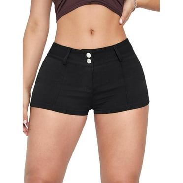Women's Plain Straight Leg Black Denim Shorts XS (2)