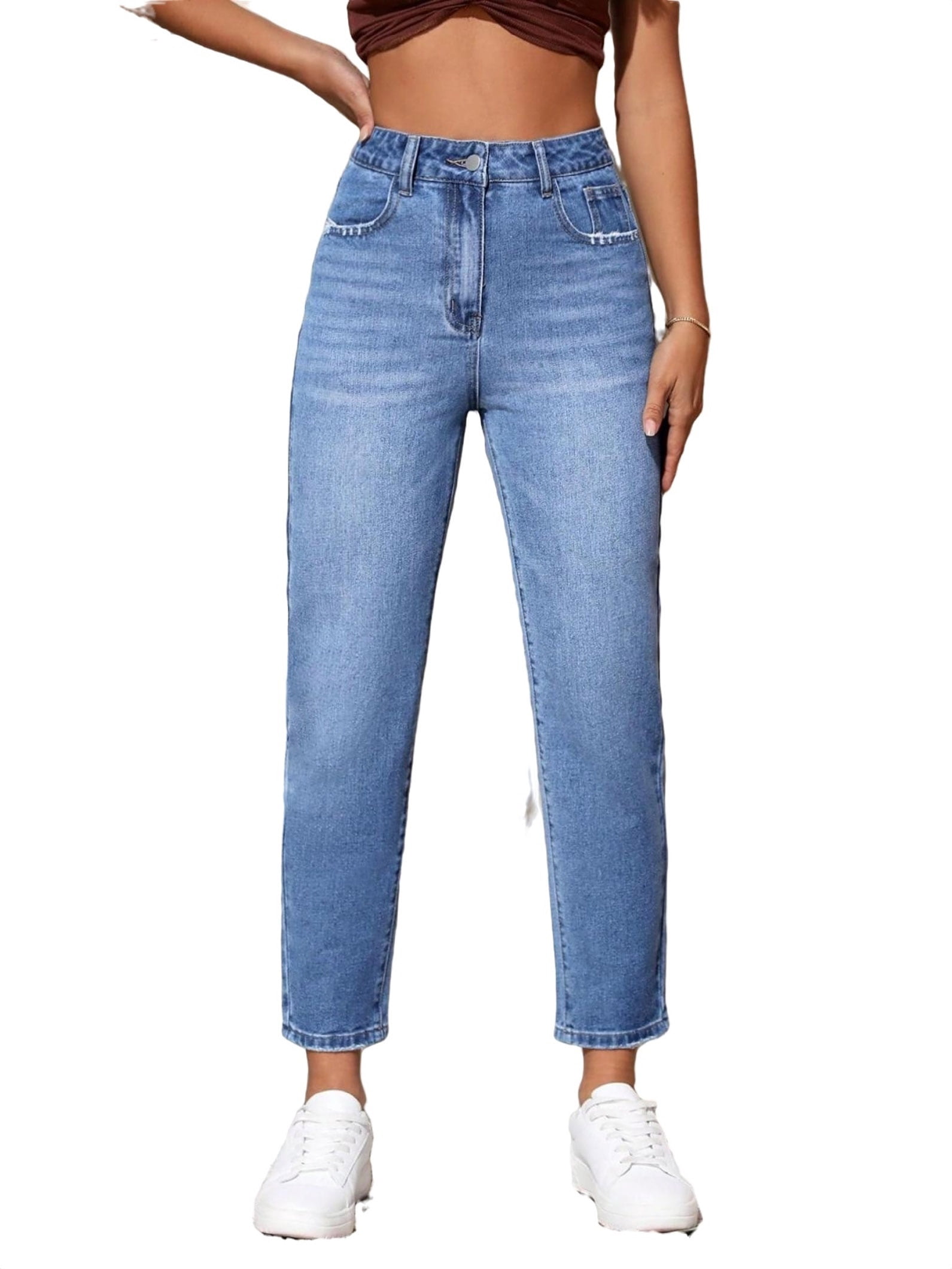 7FOR Blue Cotton Straight-Leg Jeans