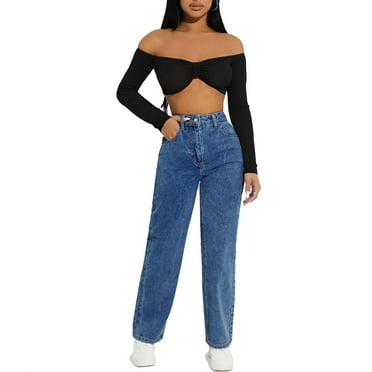 Women's Plain Straight Leg Dark Wash Long Jeans Petite XXS (0)