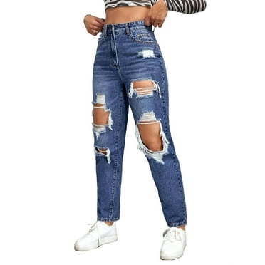Women's Plain Straight Leg Dark Wash Long Jeans XS (2)