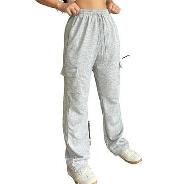 Women's Plain Straight Leg Grey Sweatpants S (4)