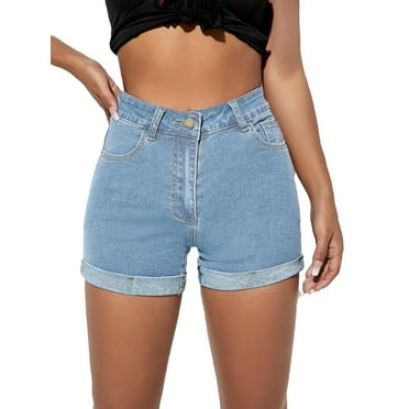 Women's Plain Straight Leg Light Wash Denim Shorts XS (2)