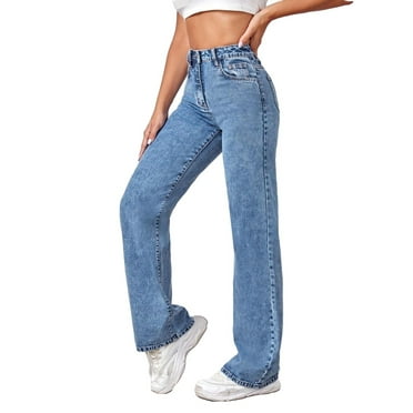 Women's Plain Straight Leg Light Wash Long Jeans Tall L (8/10)