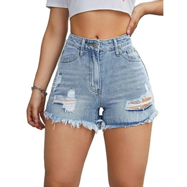 Women's Plain Straight Leg Medium Wash Denim Shorts 26 (2)
