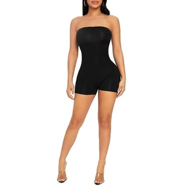 Women's Plain Strapless Black Sleeveless Unitards Petite XXS (0)