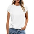 thumbnail image 1 of Women's Plain T-shirts Summer Crewneck Cap Sleeve Tops Solid Color Polyester Casual Basic Tee Shirts (M, White), 1 of 6