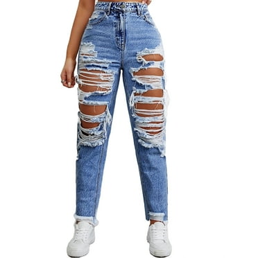 Women's Plain Tapered/Carrot Light Wash Long Jeans XS (2)