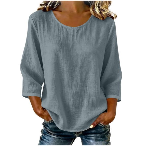 Women's Plain Vacation Elbow Sleeve Shirts Summer Classy Crewneck Casual Blouse Lightweight Loose Fit Trendy Cruise Tees for 2026
