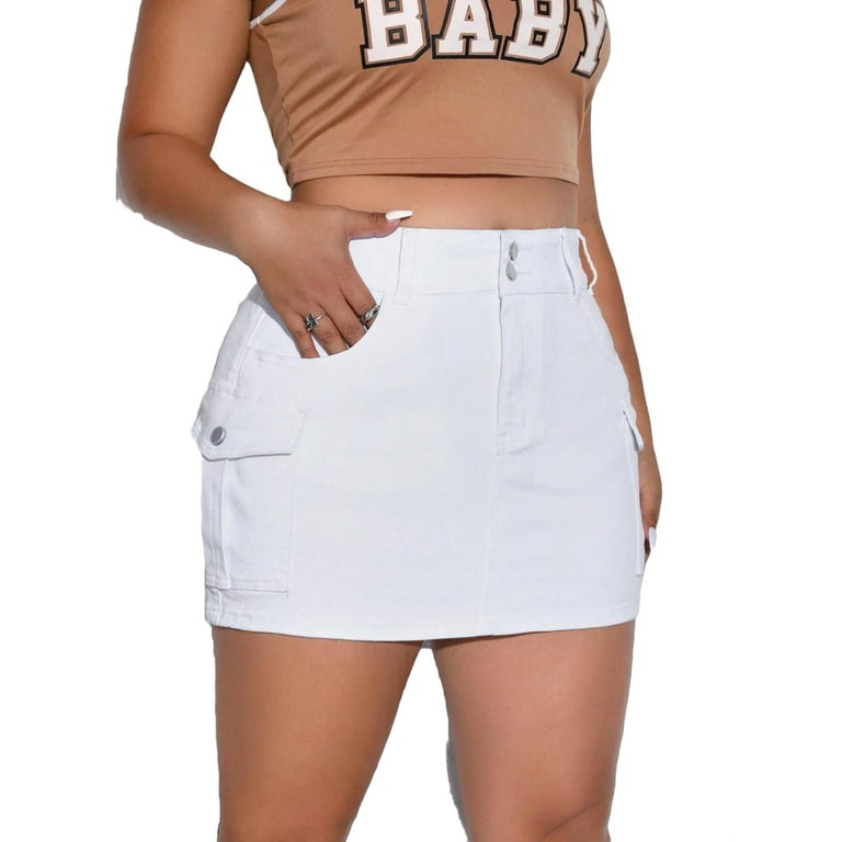 Women s Plain White Straight Plus Size Denim Skirts 4XL Walmart