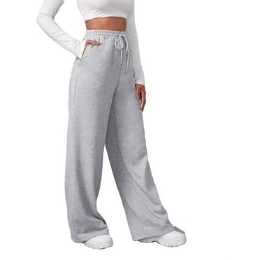 Women's Plain Wide Leg Light Grey Sweatpants XS (2)