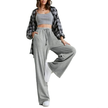 Women's Plain Wide Leg Light Grey Sweatpants XS (2)
