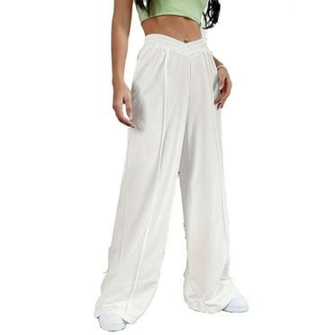 Women's Plain Wide Leg White Sweatpants L (8/10)