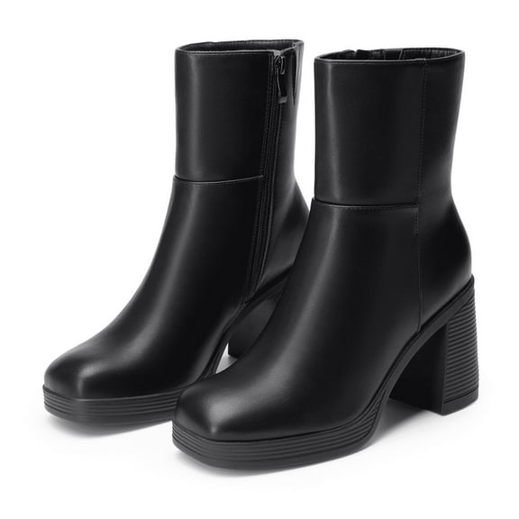 Women's Platform Ankle Boots Chunky High Heel Square Toe Gogo Booties Side Zipper Party Dress Shoes Comfortable