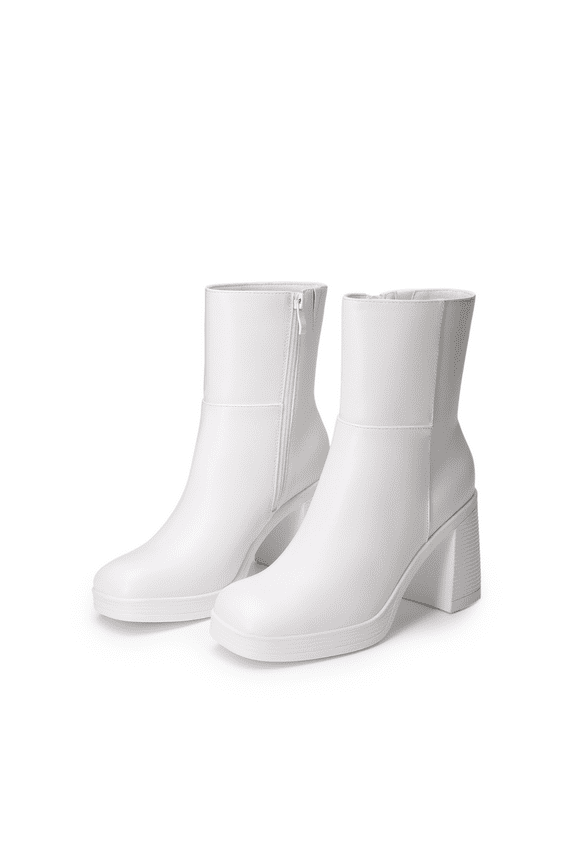 Women's Platform Ankle Boots Chunky High Heel Square Toe Gogo Booties Side Zipper Party Dress Shoes Comfortable