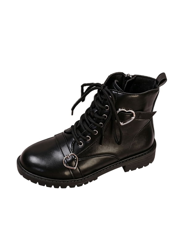 Women's Platform Ankle Boots Rave Goth Combat Booties Chunky Heel Boots with Adjustable Buckle, Lace Up & Side Zipper Closure Shoes for Festival Concert Party