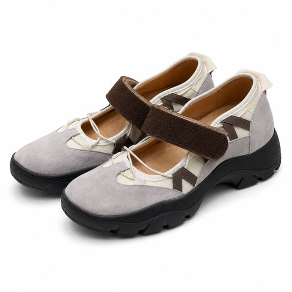 Women's Platform Ballet Sneakers, Hidden Wedge Mary Jane Shoes with Hook-and-Loop Strap