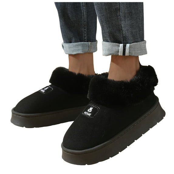 Women's Platform Booties Suede Fleece Lined Anti Slip Snow Ankle Boots Fluffy Winter Warm Walking Work Shoes