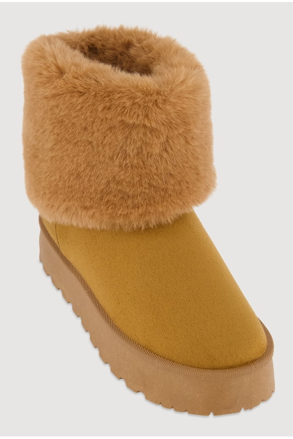 Women's Platform Booties with Faux Fur Cuff