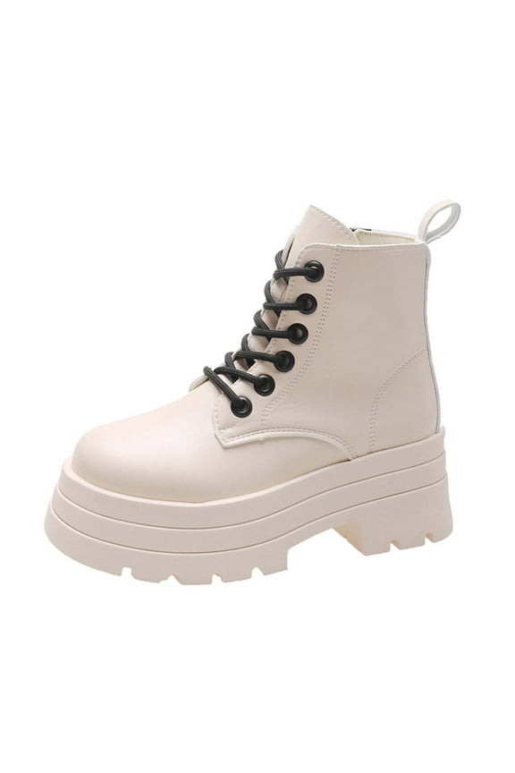 Women's Boots Lace Up Ankle Boots Chunky Heel Boots Black Comfortable Stylish Winter Fall Shoes Outdoor Walking Boots Beige 35