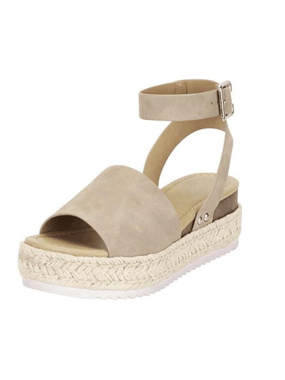 Women's Platform Casual Ankle Strap Wedge Sandals Comfortable Dressy Summer Shoes Open Toe Buckle Ankle Strap Espadrilles Flatform Wedge Casual Sandal