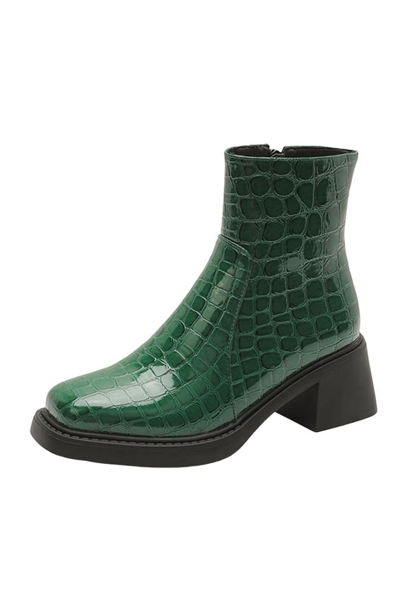 Women's Platform Chelsea Combat Boots Sparkly Metallic Leather Square Toe Chunky Heeled Short Ankle Booties