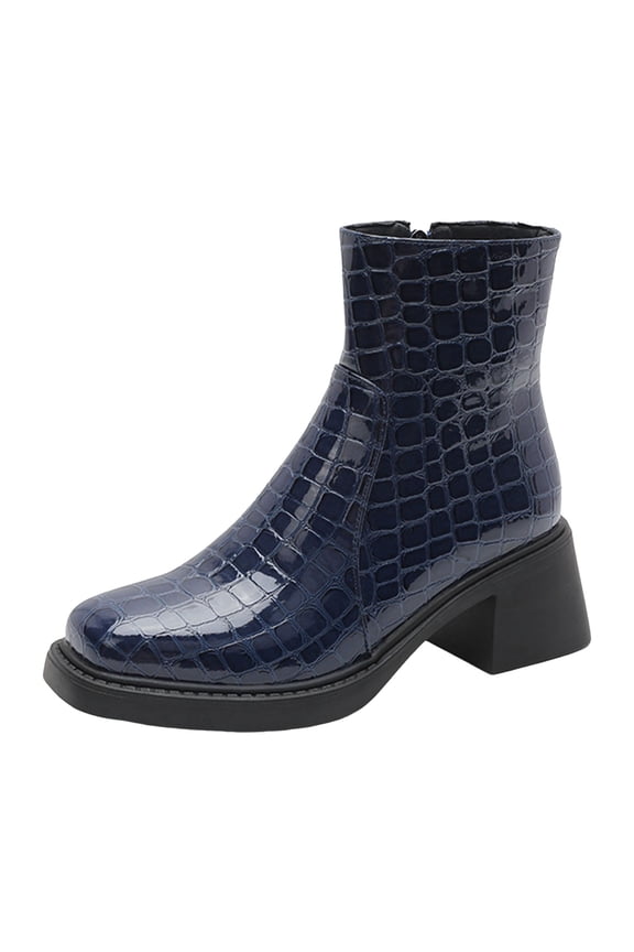 Women's Platform Chelsea Combat Boots Sparkly Metallic Leather Square Toe Chunky Heeled Short Ankle Booties