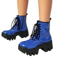 thumbnail image 1 of Women's Platform Chunky Combat Boots Punk Leather Thick Soles Lace up Mid Calf Riding Walking Short Boots, 1 of 7