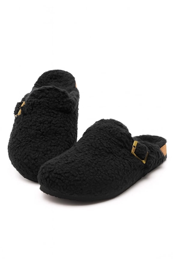 Women's Platform Clogs Sherpa Cover Mules Cork Footbed Winter Potato Shoes