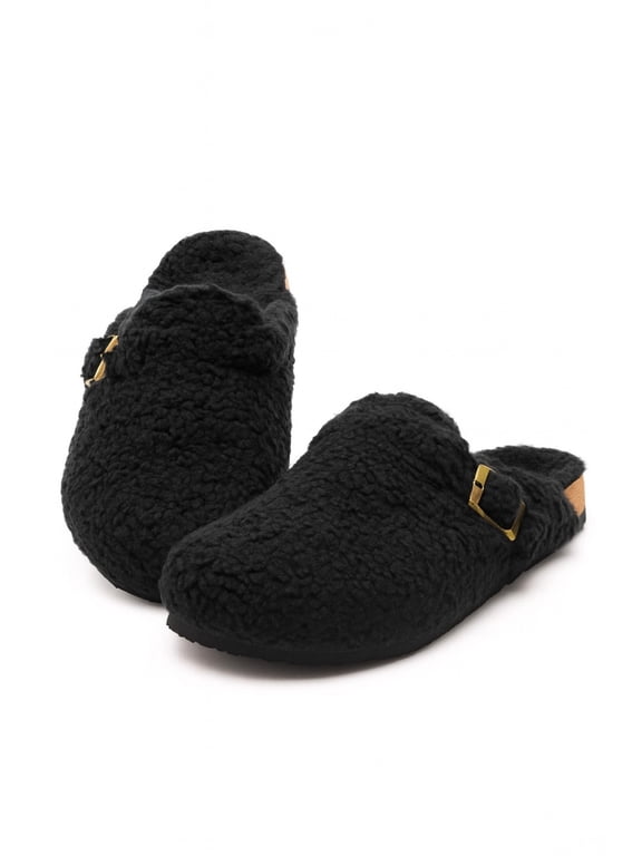 Women's Platform Clogs Sherpa Cover Mules Cork Footbed Winter Potato Shoes