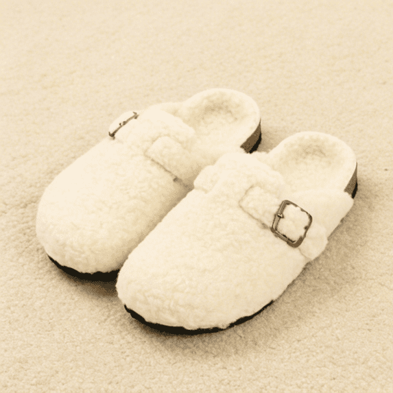 Women's Platform Clogs Sherpa Cover Mules Cork Footbed Winter Potato Shoes