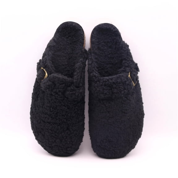 Women's Platform Clogs Sherpa Cover Mules Cork Footbed Winter Potato Shoes