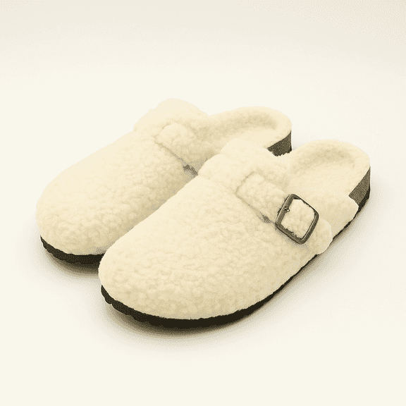 Women's Platform Clogs Sherpa Cover Mules Cork Footbed Winter Potato Shoes