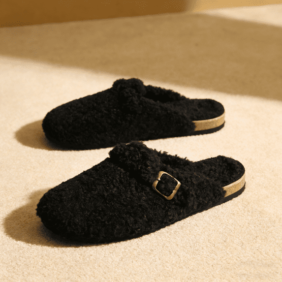 Women's Platform Clogs Sherpa Cover Mules Cork Footbed Winter Potato Shoes