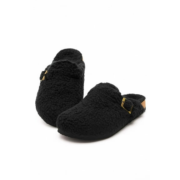 Women's Platform Clogs Sherpa Cover Mules Cork Footbed Winter Potato Shoes