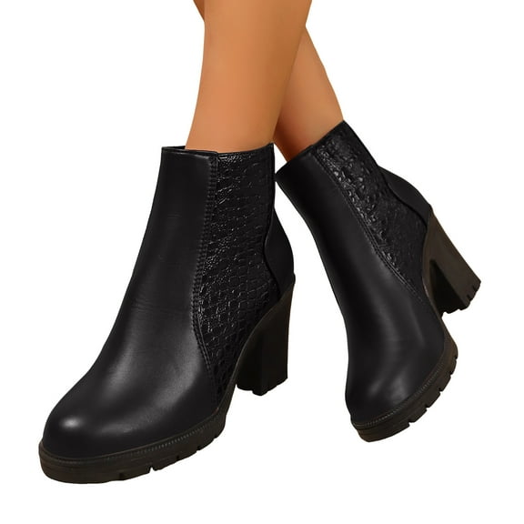 Women's Platform Dress Ankle Boots Winter Fall Leather Chunky Block High Heel Short Dress Booties Shoes with Zipper
