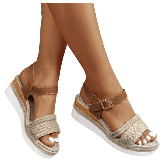 Women's Platform Dress Sandals 2025 Beach Boho Braided Rope Espadrilles Wedge Ankle Strap Summer Shoes
