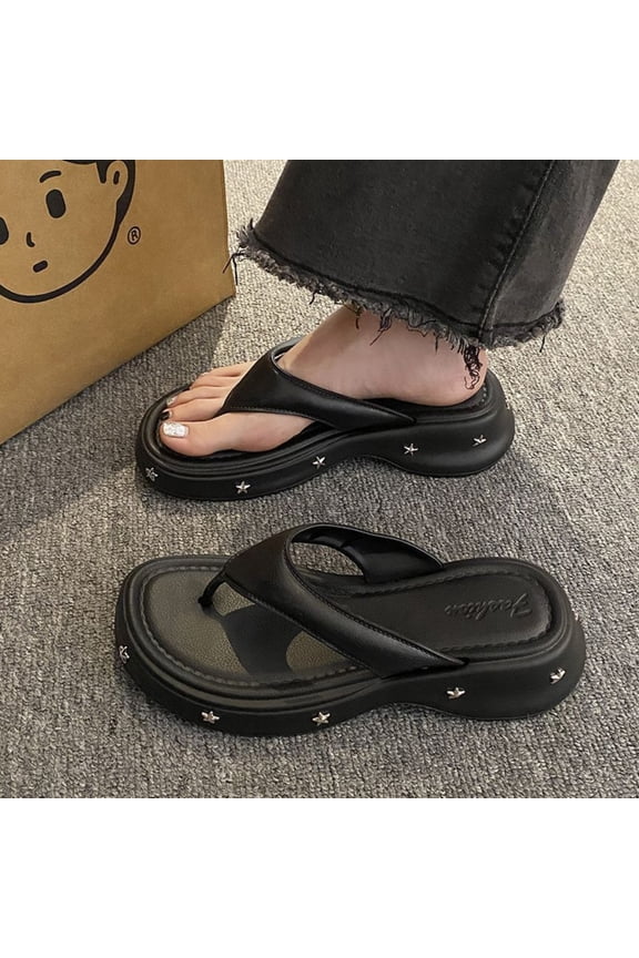 Women’s Platform Flip Flop Sandals, Star Studded Thong Slides, Casual Summer Shoes