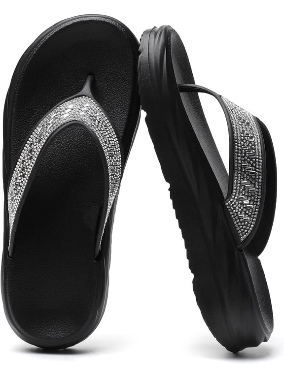 Women's Platform Flip Flops with Rhinestone: Comfortable Fashion - Summer Beach Thong Sandals