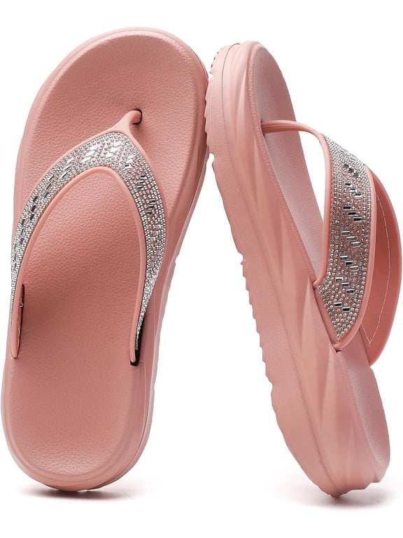 Women's Platform Flip Flops with Rhinestone: Comfortable Fashion - Summer Beach Thong Sandals