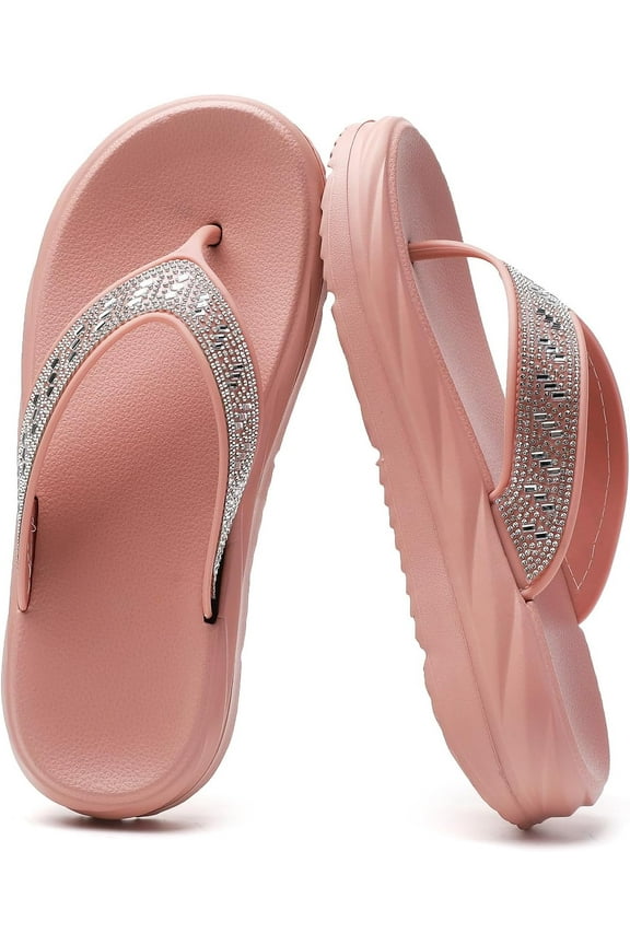 Women's Platform Flip Flops with Rhinestone: Comfortable Fashion - Summer Beach Thong Sandals