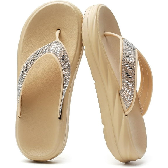 Women's Platform Flip Flops with Rhinestone: Comfortable Fashion - Summer Beach Thong Sandals
