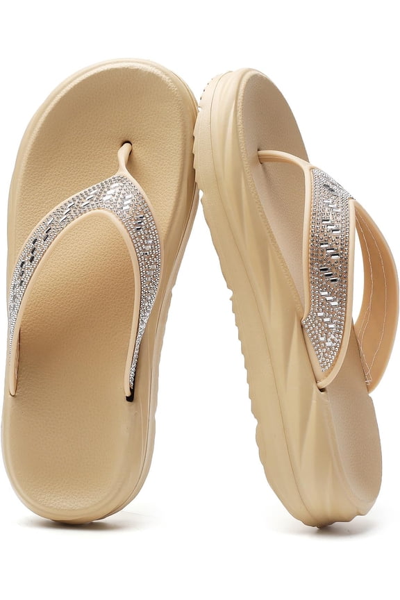 Women's Platform Flip Flops with Rhinestone: Comfortable Fashion - Summer Beach Thong Sandals