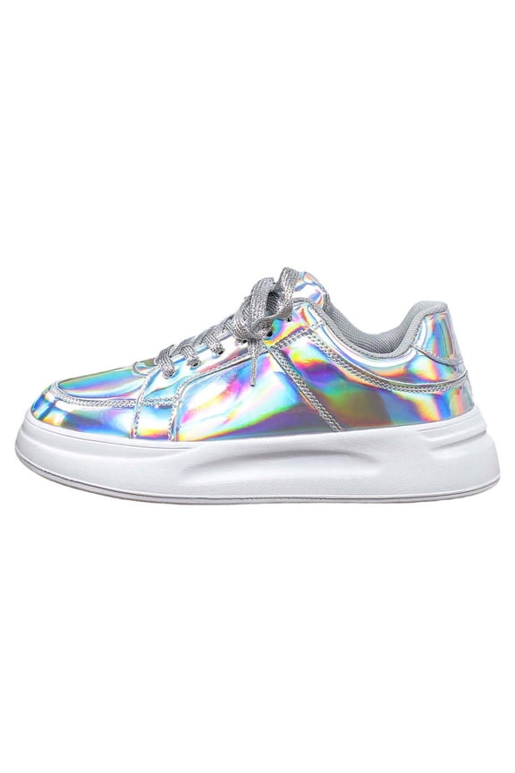 Women's Platform Glitter Fashion Sneakers Dressy Sparkly Tennis Shoes Lace up Bling Wedding Bridal Shoes Shiny Sequin Shoes