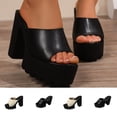 thumbnail image 1 of Women's Platform Heel Sandals, Chunky Heel Open Toe Mules for Women, Trendy Casual Slip On Sandals Wide Width for Spring Summer, Black/White, 1 of 10