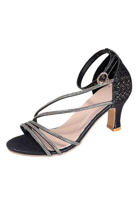 Women's Platform Heels High Block Sparkly Rhinestone Open Toe Ankle Strap Fashion Dress Pump Sandals Shoes for Party Wedding