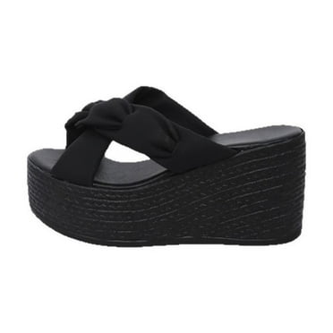 Women's Platform Heels Open Toe Slip on Heels for Women High Chunky Block Wedges Sandals Dressy Pumps Shoes Black 9