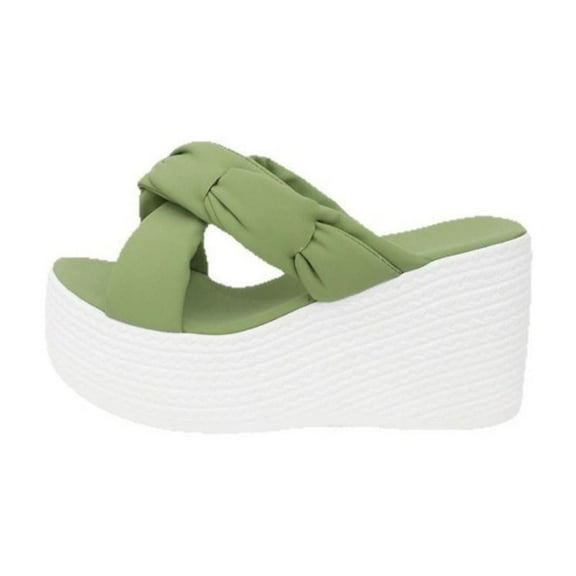 Women's Heels Open Toe Slip on Heels for Women High Chunky Block Wedges Sandals Dressy Pumps Shoes Green 7.5